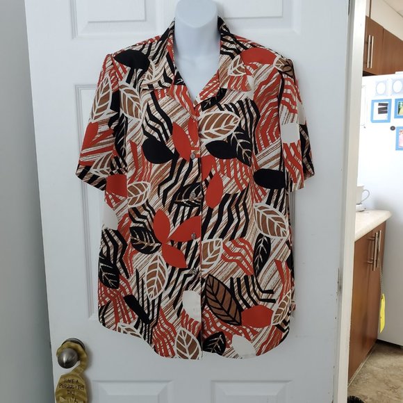 ALIA Red Black White Blouse Size 16W 100% Polyester - Picture 1 of 3